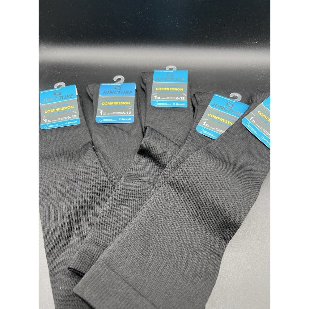 Lot Of 5 Juncture Mens Black Knee High Compression Socks 1 Pair Size 6-12*